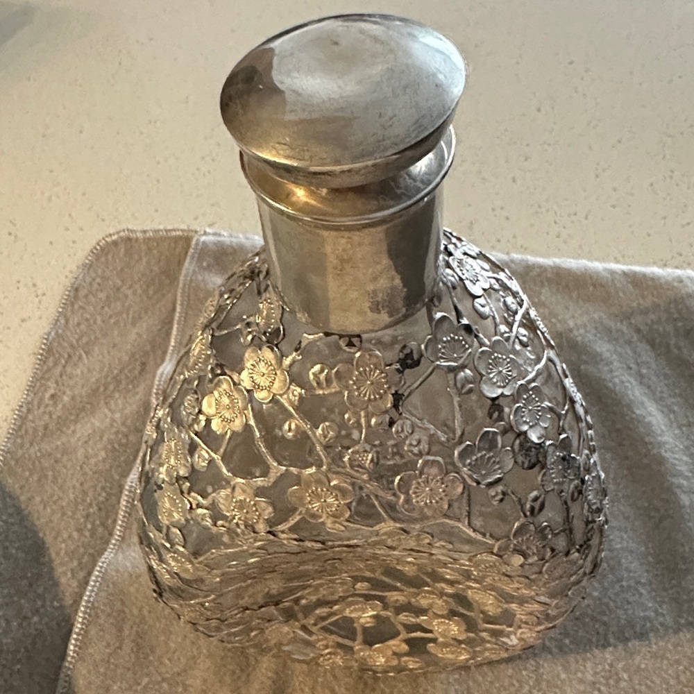 Silver Floral Embossed Decanter
